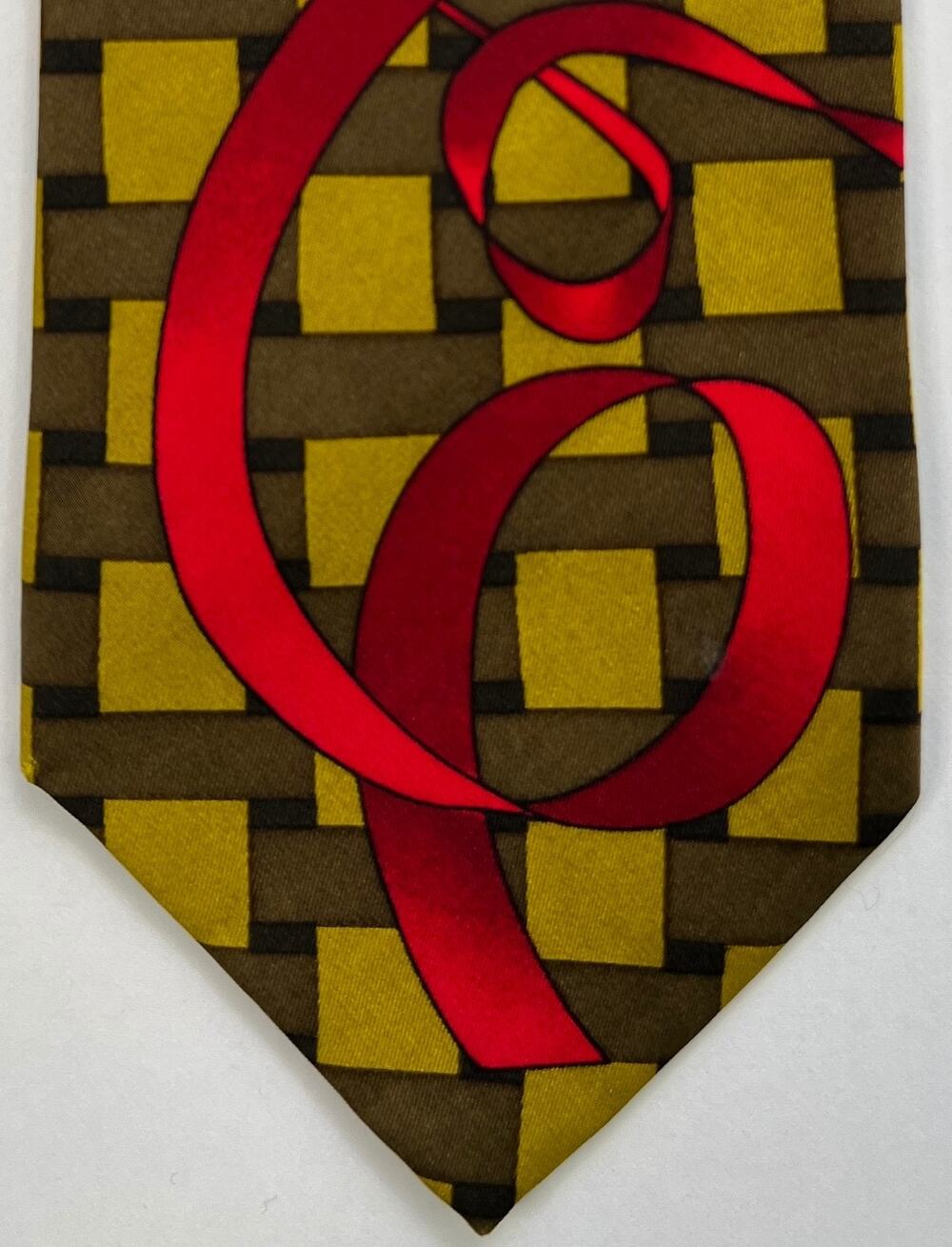 Bob Mackie Wearable Art Silk Tie Abstract Geometric Red Ribbon Necktie